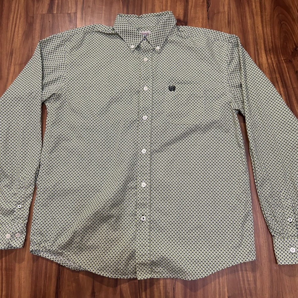 Cinch Mens XXL Button Down Shirt Lime Green Geometry Diamond Western Long Sleeve